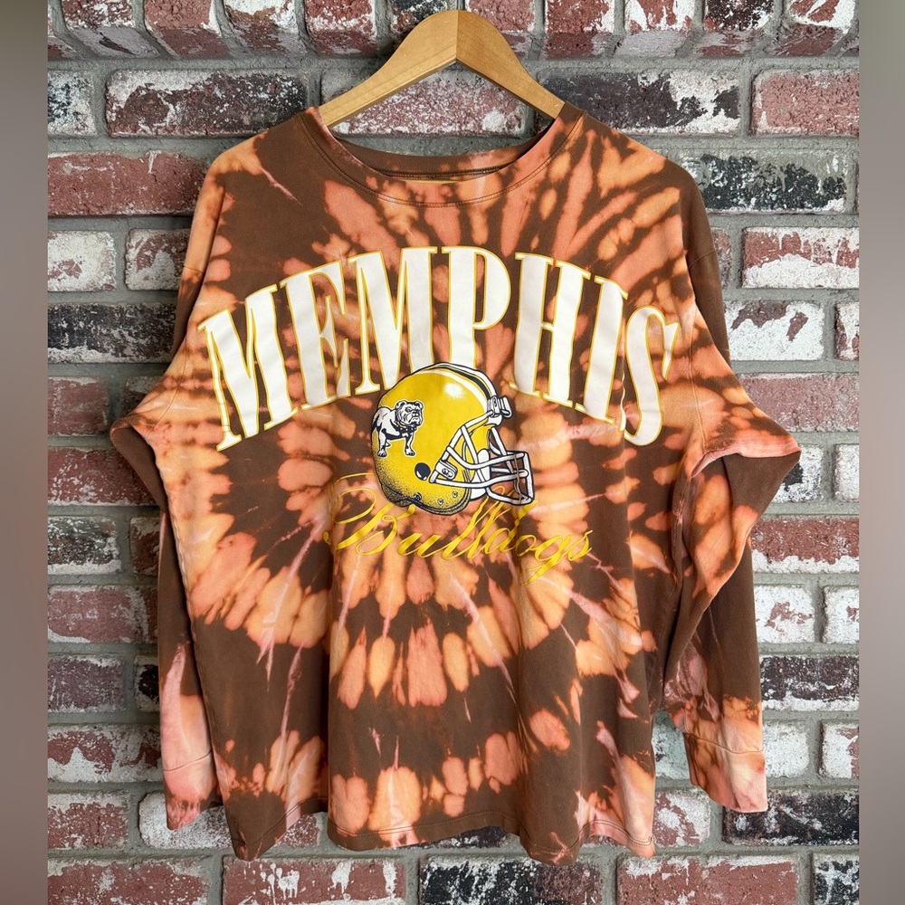 Hollister Memphis Tennessee Bulldogs Football Bleach Spiral Tie-Dye LongSleeve